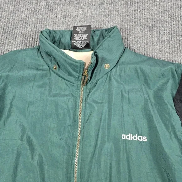 Vintage Adidas Jacket Mens Large Green Trefoil Padded Full Zip Colorblock 90s